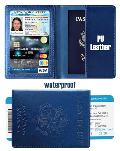 Sizobi Passport Holder for Travel Men, RFID Blocking Passport Covers Case Wallet Card Slot, International Travel Must Haves Travel Accessories for Women, Cruise Ship Essentials Travel Gifts, Navy Blue