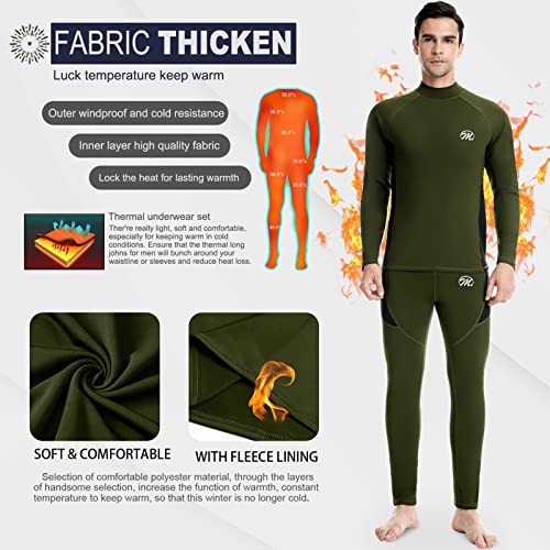 MEETWEE Men's Thermal Underwear Set, Winter Ski Gear Fleece Lined Long Johns Base Layer Warm Top & Bottom for Skiing Green - Thumbnail 3