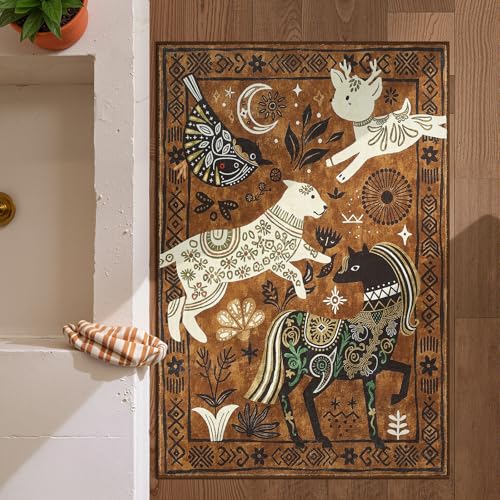 jinchan 2x3 Cute Area Rug Kids Washable Fun Rug Earthy Brown Starlit Boho