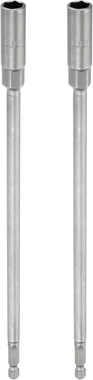 HARFINGTON 2pcs Nut Driver Drill Bit 17mm Metric Socket 1/4" Hex Shank 10" (250mm) Extra Long 6-Point Sockets Quick Change 40Cr Steel Bolt Setters for Power Drill Drivers