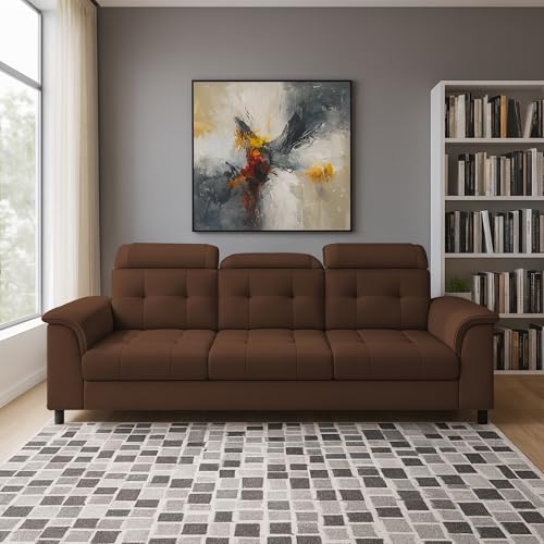 Image of Casaliving Ella 3 Seater Sofa Set for Living Room (Brown Colour Fabric) Premium Fabric Sofa