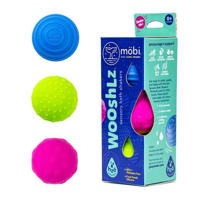 Mobi Wooshlz Bath Shakers, Sensory Bath Balls for Toddlers, BPA-Free Silicone Baby Ball, Infant & Babies Bathtub Fun Toy with Rattle Sounds & Textures...