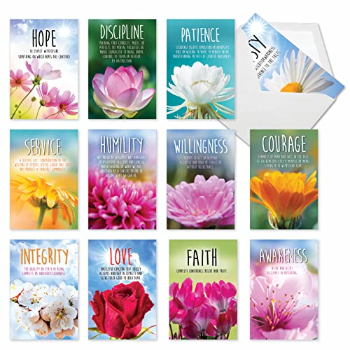 Cartes de vœux Sobriety Virtues lot de 12 avec enveloppes 11x16 cm