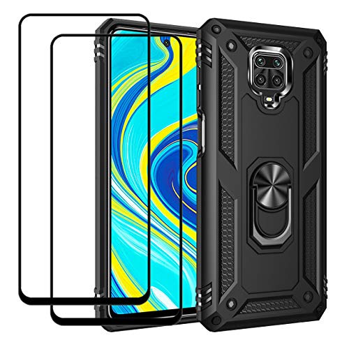 EasyLifeGo for Xiaomi Redmi Note 9S / Redmi Note 9 Pro/ 9 Pro Max Kickstand Case with Screen Protector Tempered Glass [2 Pieces], Hybrid Heavy Duty Armor Dual Layer Anti-Scratch Case Cover, Black