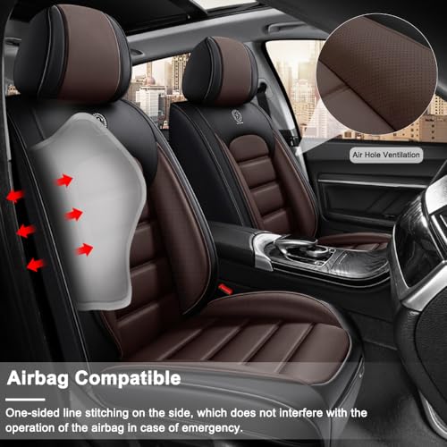 Image of 2 Seat Covers for Hyundai Santa Fe XL 2001-2024,Premium Nappa Leather Car Seat Covers Car Seat Cushions,Waterproof Soft Seat Covers for Cars,Interior Accessories with Airbag（Standard-Black&Coffee）