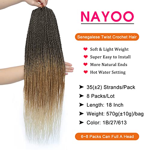 Small Crochet Hair Senegalese Twist 18 Inch 8 Packs Ombre Crochet Braids Hair, 35 Strands/Pack Crochet Twist Hot Water Setting, Pre-Lopped Crochet Hair For Black Women (18 Inch, 1B/27/613) #TOP2