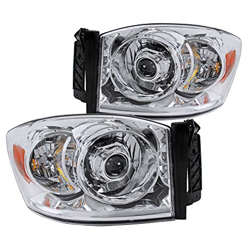 Spec-D Tuning Chrome Projector Headlights Compatible with Dodge Ram 1500 2006-2008, 2006-2009 2500 3500, L+R Pair Head Light Lamp Assembly