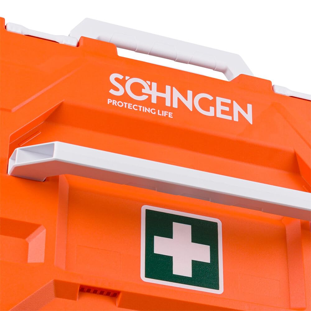SÖHNGEN® Erste-Hilfe-Koffer metaBOX Baustelle, orange, stapelbar, DIN 13157, Art.-Nr. 390250 | Verbandskasten | Notfallkoffer | Erste Hilfe Kasten