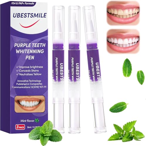 3 Piezas Blanqueadores Dentales,Gel Blanqueador de Dientes Efectivo,Elimina Manchas Rápidamente,Morado Teeth Whitening Stick,Rápida Blanquear los Dientes,Elimina Manchas y Aclara Dientes