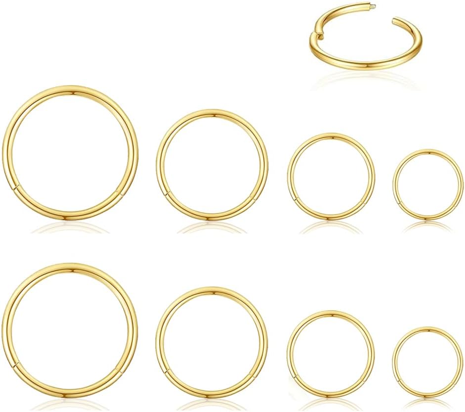 16Gauge earrings nosering hoop durable no sensitive body piercing | 6-14mm/6-12mm/Stainless Steel Gold/Silver,Septum Rings Hinged Clicker, Helix Cartilage Daith Tragus,Sleeper Hoop,Piercing
