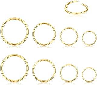 16G Surgical Stainless Steel earrings for women 6-8-10-12mm| Gold/Silver Septum rings Hinged Clicker Segment Nose Rings Helix Cartilage Daith Tragus Hypoallergenic sleeper hoop Earrings Body Piercing jewelry for Women Men earrings set 4pair/8PCS