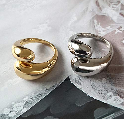 Kurtcb Chunky Open Ring 14K Gold Plated Minimalist Adjustable Dome Teardrop Wide Bold Statement Ring For Women Girls (Gold) #TOP3
