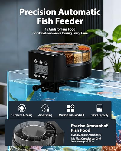 Image of Automatic Fish Feeder Dispenser for Aquarium: Auto Precision Food Feeding 300ml Large Capacity for Powder Flakes Pellet, Battery Feeders Timer for Small Tank Turtle Betta Koi Vacation Weekend Day