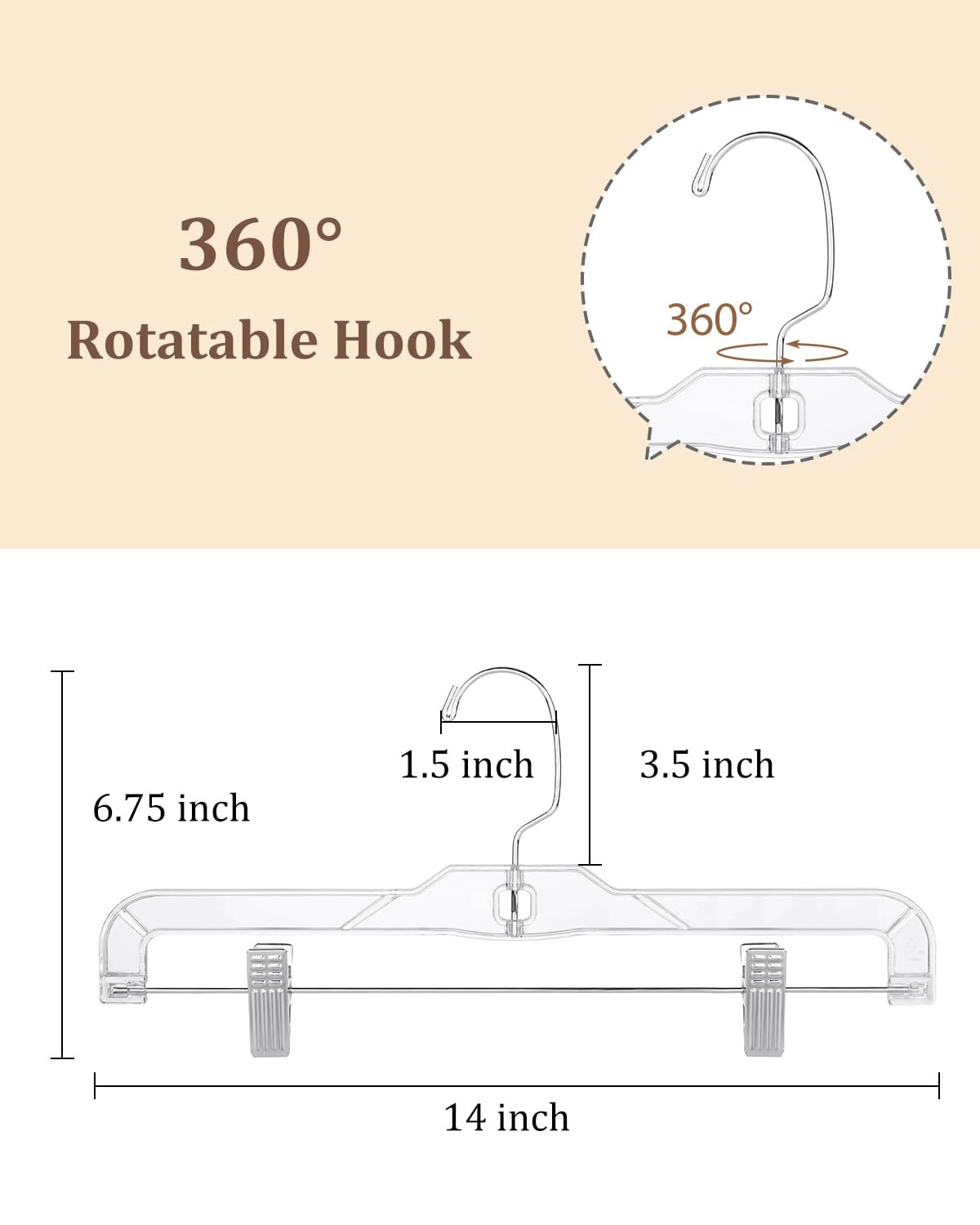 AMKUFO Pants-Hangers-with-Clips-30-Pack, 14 Inch Clear-Plastic-Skirts-Hangers-with-Adjustable-Clips for Shorts Jeans Trousers, Clothes-Hangers Non-Slip Clip-Hangers