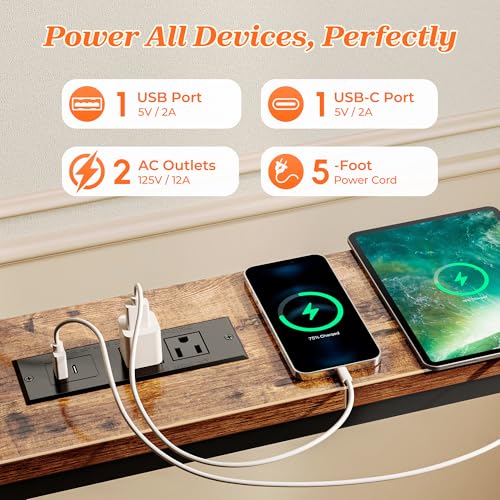 SUPERJARE 102 Inch Sofa Table with 2 Power Outlets and USB-C Ports, 5.9 Inch Narrow Console Table with Storage, Extra-Long, for Entryway Hallway Couch Behind Sofa, Small Spaces, Rustic Brown - Image 6