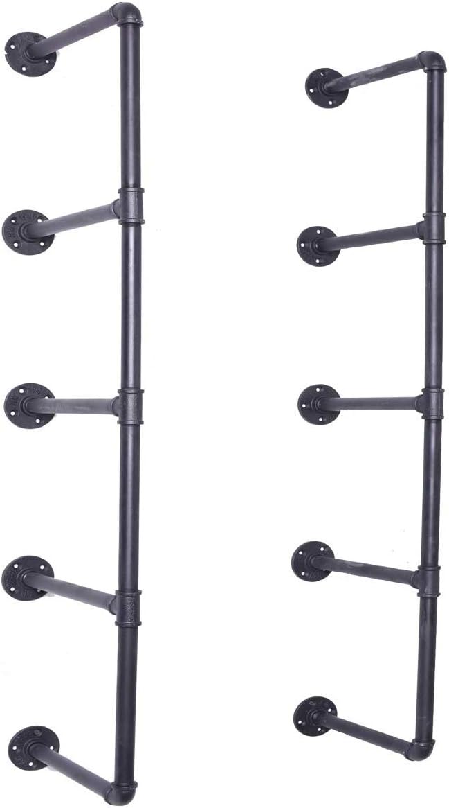DIY Industrial Black Pipe Bookshelf Wall Ceiling Mounted Open Bookshelf Parts Bracket Kit DIY Project (2 pcs 4 Tier Pipe Shelf) Plank not Included