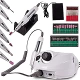 MalTec Fresa professionale per unghie da 30 W, set di lima elettrica per unghie, 30000 giri/min, con pedale e 6 punte, pedicure e per manicure, unghie in gel, cura delle unghie, set di frese