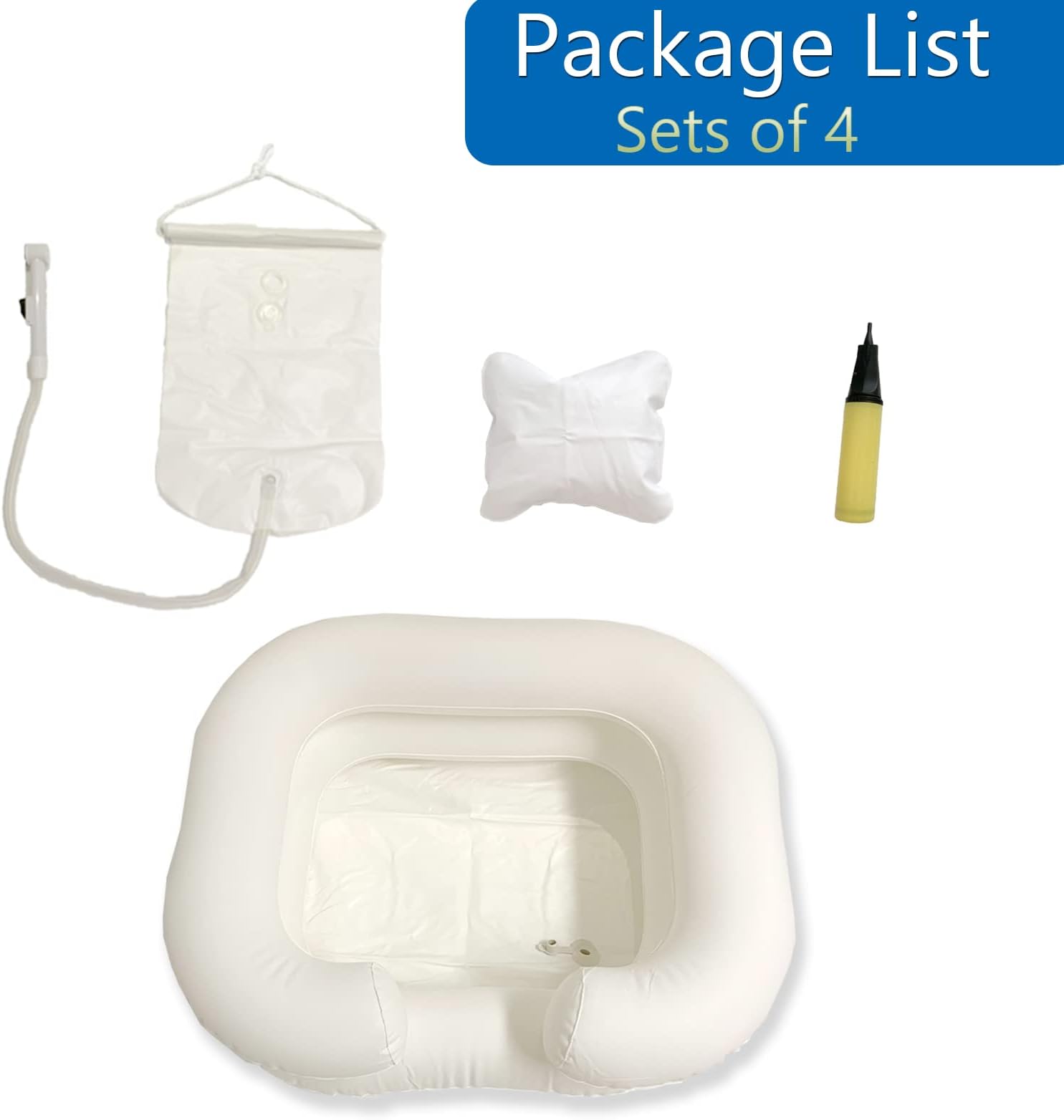 Inflatable Bedside Shampoo Basin kit, Bedridden Shower System for Disabled& Elderly Bed Easy, Pregnancy, or Post-Surgical, Overhead Shower with Water Bag(Set of 4)