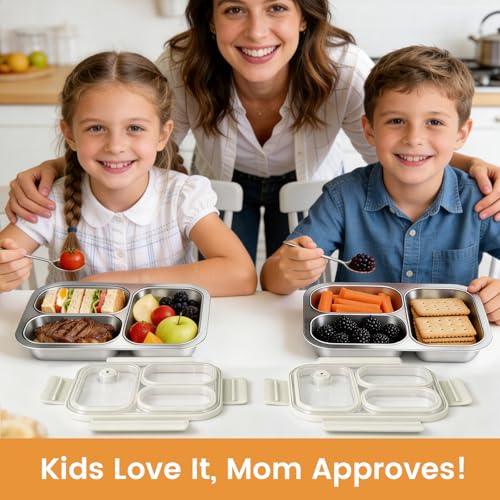 VACAID Premium 25oz SUS316L Stainless Steel Lunch Box Bento Box - Reusable Metal Snack Containers with Lids for Kids & Adults - Daycare/School/Work/Travel - Superior Corrosion-resistant (Beige) by VACAID - Used condition - Image 3