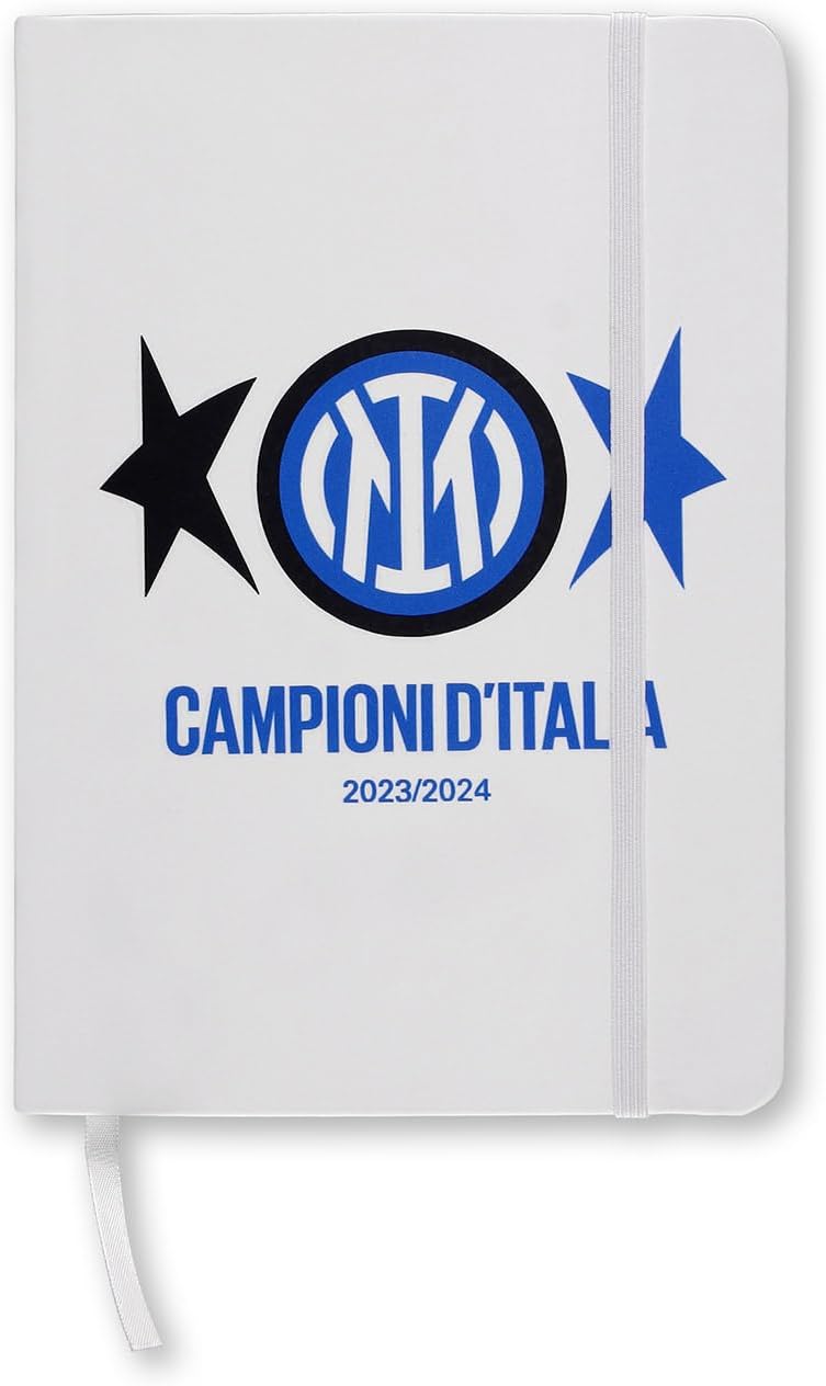 Inter - Scudetto, Campioni d'Italia 23/24, 2 Stars, Lined Notebook, Hardcover, Elastic Closure, Large Size 15 x 21 cm