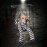 BINDUO Scary Halloween Decoration Outdoor Skull Decor with Motion Sensor Hanging Skulls Prisoner Cag