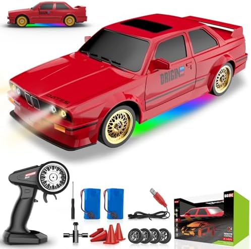 Remote Control Cars 1:16 Scale RC Drift Car 2.4Ghz 30KM/H High Speed 4WD RTR Racing Car with Drift Tires LED Lights 2PCS Rechargeable Batteries RC Sport Cars Toys for Adults Kids Gift,Red