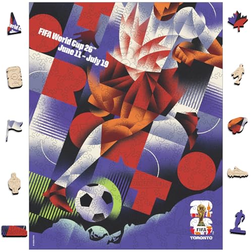 Image of FIFA World Cup 2026 City Puzzle Toronto Poster Wooden Jigsaw Puzzle, 200 Pieces Official Soccer Sports Game Gift for Men Women, Adults Home Decoration Puzzle, 9.3x11.8''