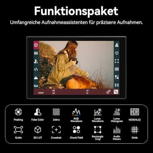 Portkeys HD7T Kamera Feld Monitor 7\ Touchscreen 1000 Nits Helligkeit Monitor mit Schnellwahltasten für DSLR Kamera