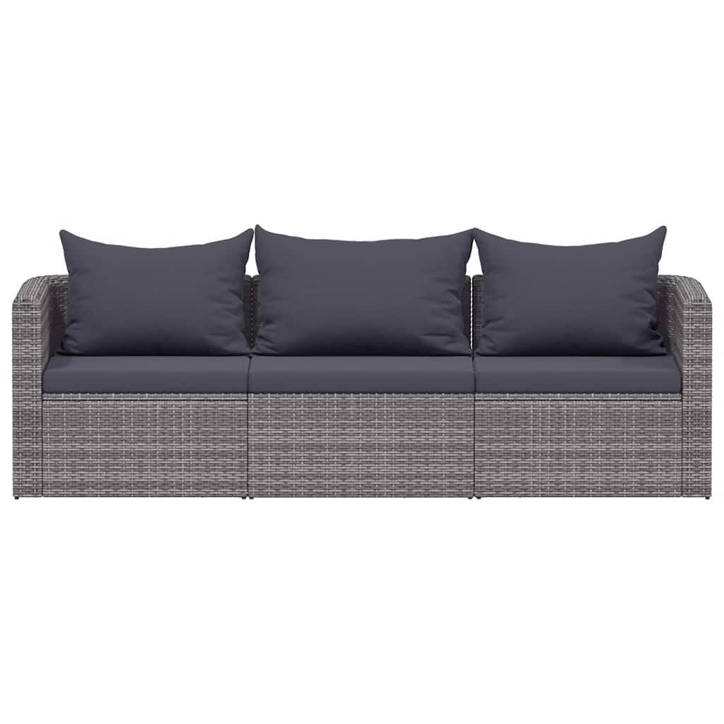 vidaXL Garten Sofagarnitur mit Rückenkissen Sitzkissen 3-TLG. Gartensofa Gartenmöbel Gartengarnitur Sitzgruppe Sitzgarnitur Gartenset Grau Poly Rattan