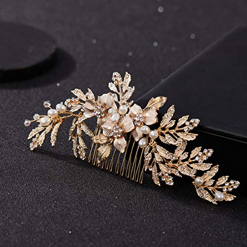 Sweetv Handmade Wedding Hair Comb Clip Rhinestone Bridal Hair Comb Piece, Gold Hair Accessories For Brides Wedding #TOP7