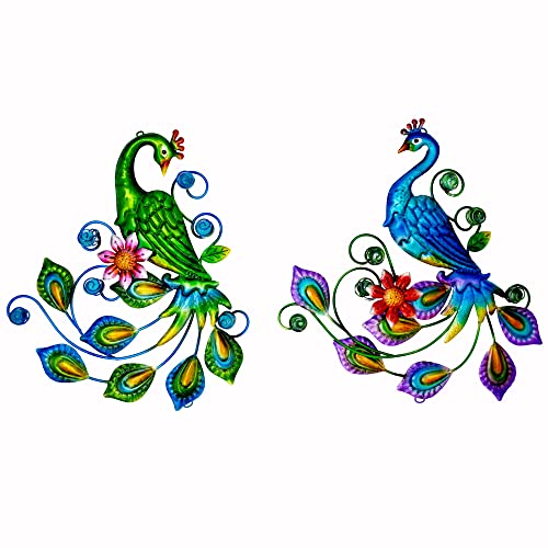 J-Fly Wanddekoration aus Metall, Motiv: Pfau, tropischer...