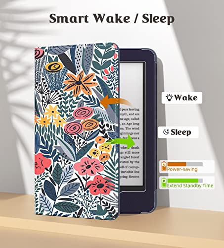Image of MoKo Case Fits All-new 6 inch Kindle(11th Generation, 2024 /2022 Release) /(10th Gen,2019) /Kindle(8th Gen,2016), Ultra Lightweight PU Shell Cover with Auto Wake /Sleep for Kindle 2024, Blue Leaf Flower