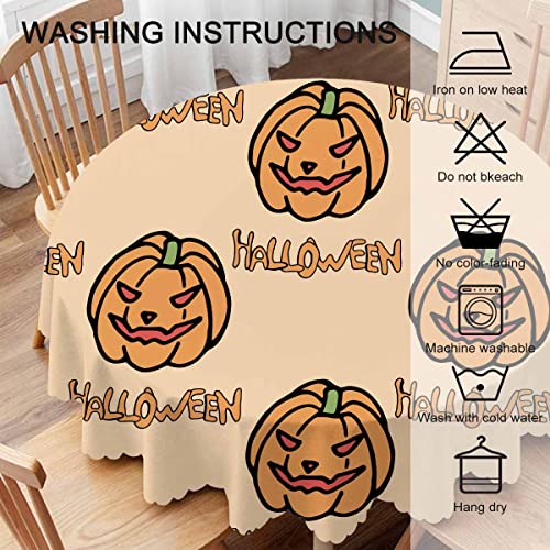 Aoyego Cute Pumpkin Round Tablecloth 60 Inch Table Cloth Halloween On Light Orange Background Tablecloths For Round Tables Small Round Tablecloth Table Cover For Outdoor #TOP3