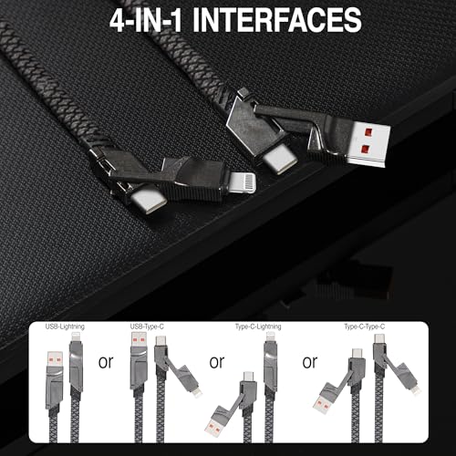 4 in 1 Charging Cable, Braided USB A & USB C Multi Port, 65W Lightning Fast 4 Charging Cable, Durable 4 in 1 USB Charging Cable for Efficient Power Delivery, Universal Compatibility - Image 3