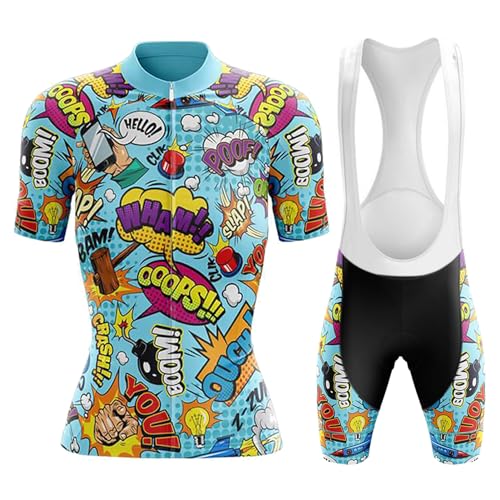 Completo Ciclismo Donna Abbigliamento Bici MTB Estivo Tuta Ciclista Manica Corta,Maglietta Bicicletta e Salopette Pantaloncini con 19D Gel Imbottiti,Maglia Ciclo Asciugatura Rapida Traspirante|B1,XXL