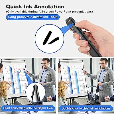 Clicker Presentation with Stylus Pen for Touch Screen، Clicker for Powerpoint Presentations، Computer Wireless Presenter Powerpoint Clicker with Laser Pointer for Presentations Remote Smartboard