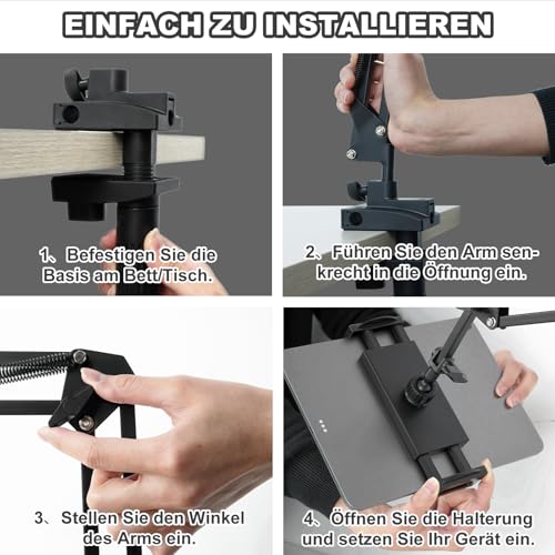 LEFELWEL Tablet Halterung Bett, Flexibel verstellbare iPad Halterung mit 360° Sockel, Handyhalterung Bett, für iPad/iPhoneX/iPad Pro oder andere 4,7~12,9 Zoll Geräte