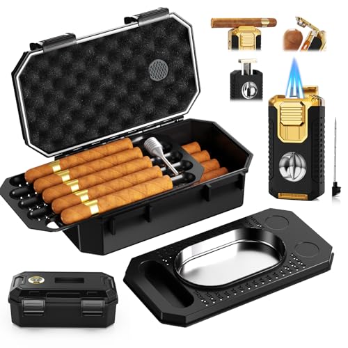 Travel Cigar Humidor Box set with Cigar Ashtray,...