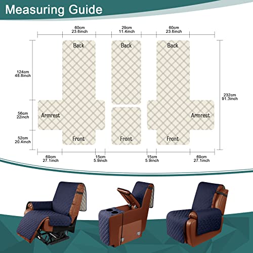 Image of Ruaozz Waterproof Recliner Loveseat with Console, Non-Slip Couch Cover for Double Recliner Split Sofa with Elastic Straps for Kids, Dogs, Pets (Dark Blue, 2 Seater)