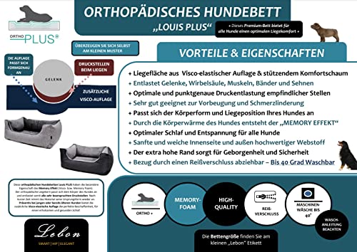 Lebon - Hundebett Louis Plus - 3 Größen - 80cm, 100cm und 120cm - Orthopädisch - Hochwertig und Made in EU - 3 Farben - 3 Größen - Kuschelweich - Hoher Rand - Waschbar - Bester Liegekomfort…
