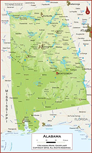 36 x 60 Giant Alabama State Wall Map Poster with Topography - Classroom Style Map with Durable Lamination - Safe for Use with Wet/Dry Erase Marker - Very Popular for Educators and Homeschool!