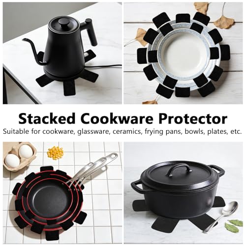 Protection Casseroles et Protège-Poêle, ZoneYan 12 Pièces Protection Casserole Feutre, Protege Poele avec 3 Tailles Différentes(38/35/26 cm), Anti Rayures Protege Casserole et Poele (Noir) – vue 3
