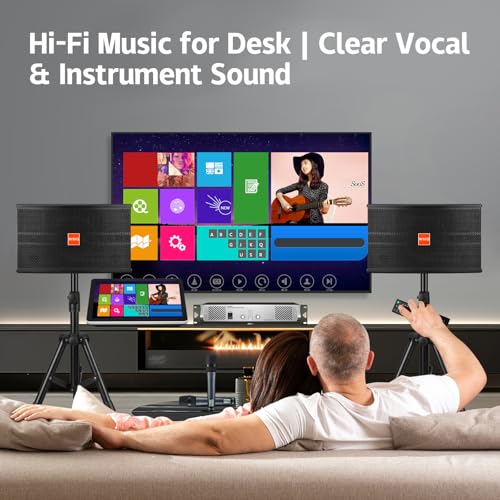 Image of 12 inch Passive Speaker Pair, 1600W Peak Power 3-Way Karaoke Speakers, 8 Ohm with MDF Enclosure & Wall Brackets, for Crystal Clear Vocals, Home Entertainment, DJ and PA Audio,Needs Amplifier /Receiver