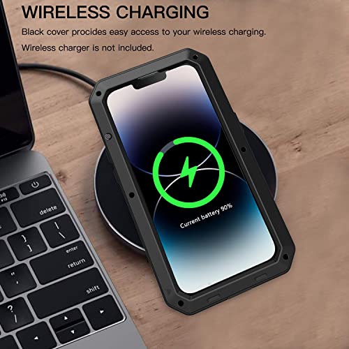 Iphone 14 Pro Max Metal Case, Lustam Heavy Duty Rugged Shockproof Military Aluminum Case With Built In Screen Protector, 360 Full Body Protective Bumper Cover For Iphone 14 Pro Max 6.7 Inch, Black #TOP4