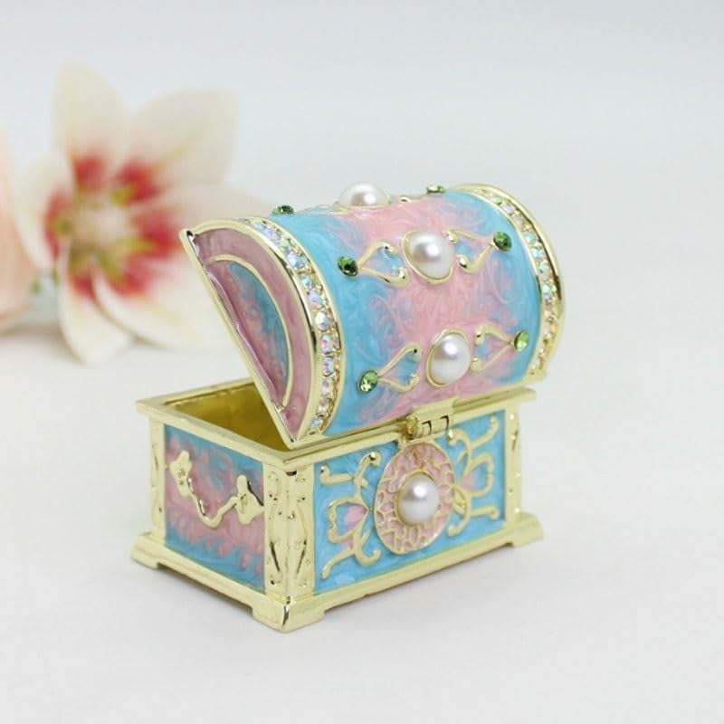 pudełko na biżuterię, Enamel Metal Jewelry Box Portable Ring Earring Case Desktop Storage Craft Gifts