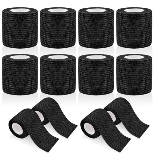 WuGU 12 Rollen Selbstklebender Verband, Haftbandage Selbstklebend, Elastische Binde, Selbsthaftende Bandage, Geeignet für Stretch Sportler, Handgelenk, Fingern, Pet (Schwarz 5 cm x 4,5 m)