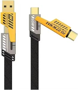 Pack Versatile 4 in 1 Charging Cable 65W Fast Charge, 4-in-1 USB Type C Cable for iPhone Charger Cord, 3FT Tangle-Free Nylon Charging Cords for Phones/Tablets/Laptops