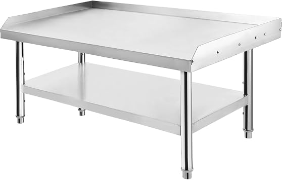 Commercial Stainless Steel Equipment Stand - 48"x30"x24" with 1000Lb Top Shelf & Adjustable Legs - 2" Spill Containment for Restaurant Kitchens, Hotels, Food Trucks