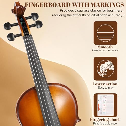 Image of Kmise Teacher Approved 3 /4 Size Violin Starter Kit for Adults Beginners Students, High Density Ebony Acoustic Violins, Fiddle Bundle with Case, Bow, Rosin, Strings, Shoulder Rest & Guide