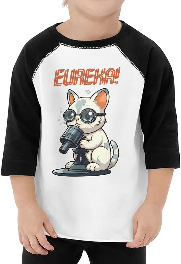 Eureka Toddler Baseball T-Shirt - Cat Graphic 3/4 Sleeve T-Shirt - Printed Kids' Baseball Tee